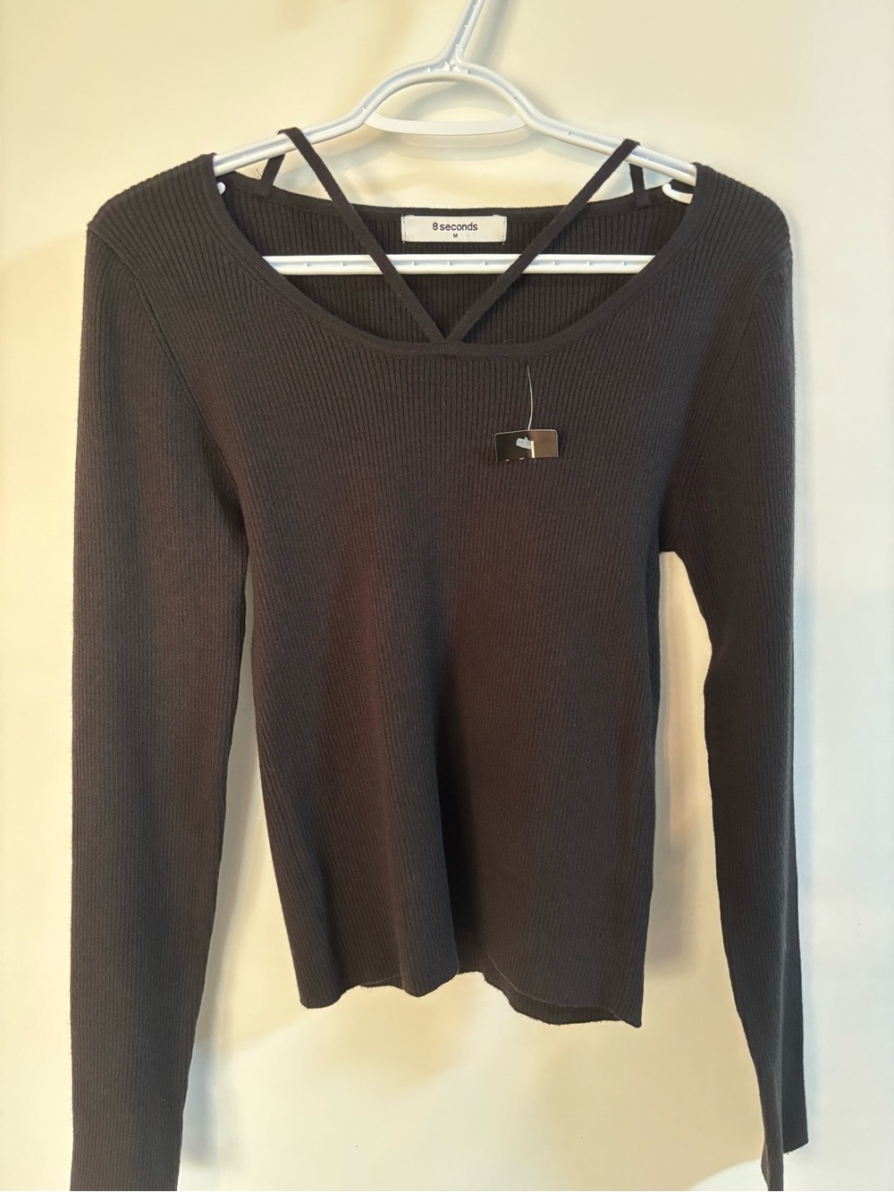 8 Seconds black Ribbed Scoop Neck Long-Sleeve Top